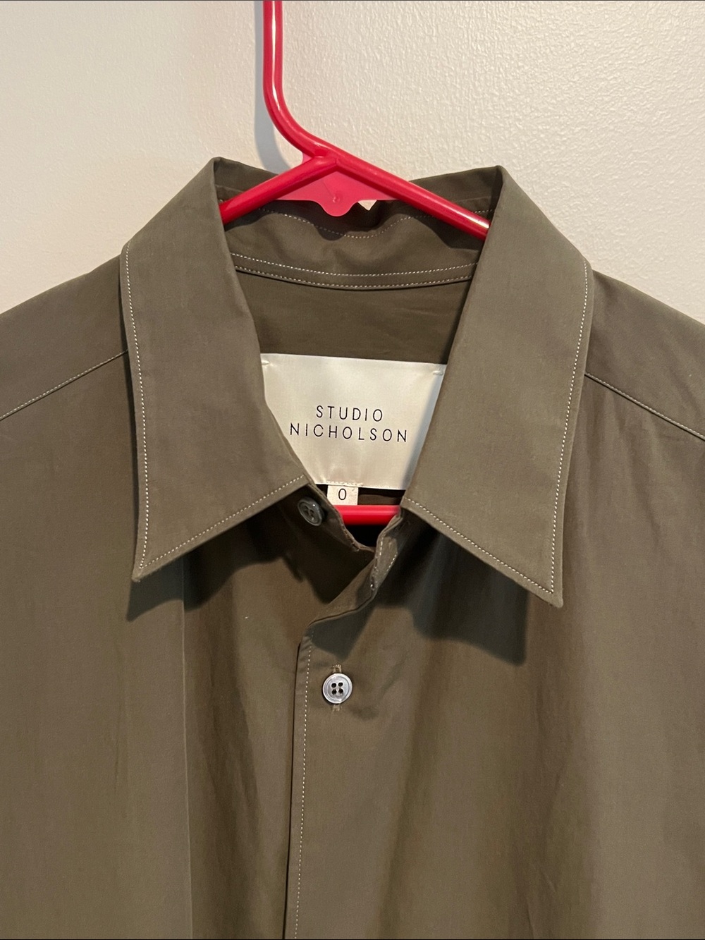 Studio Nicholson Olive Green Short Sleeve Oversized Shirt - Picture 3 of 7